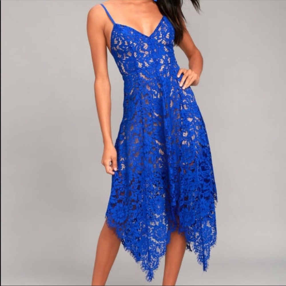 NWT Lulu’s Blue lace Midi Dress